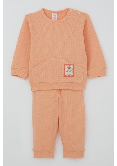 Breeze Kız Bebek Pijama Takımı Omuzdan Patlı Çiçek Baskı Armalı 4 Ay-1 Yaş, Somon Somon