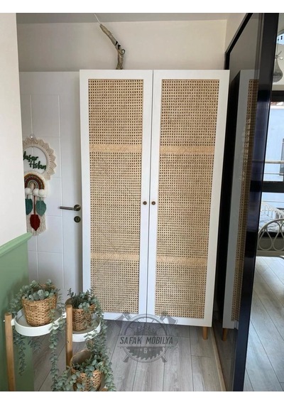 Hazeranlı Beyaz Çok Amaçlı Bambu Dolap Ahşap