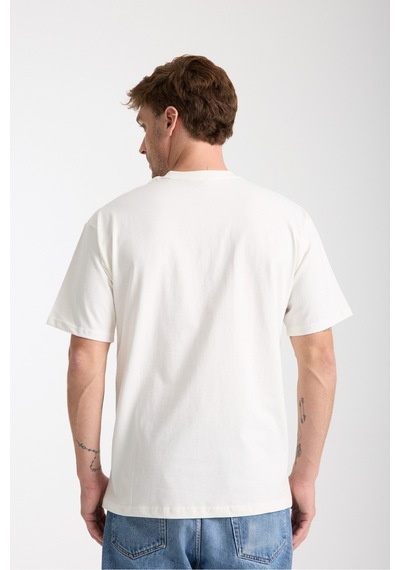 Erkek Milano Nakış Yazılı Oversize Bisiklet Yaka T-shirt Beyaz
