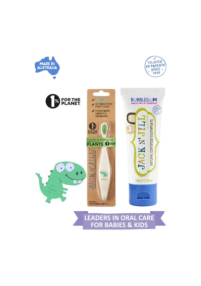 Jack N Jill Doğal Diş Fırçalama Seti Dino Diş Fırçası + Sakız Aromalı Macun 50g