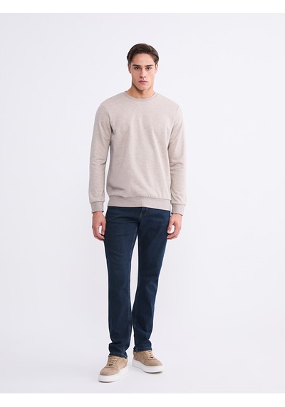 Lcwaıkıkı Basic Bej Bisiklet Yaka Erkek Kalın Sweatshirt