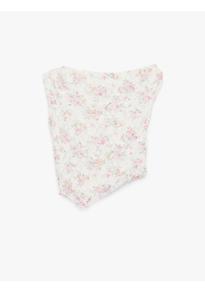 Koton Asimetrik Çiçekli Kolsuz Slim Fit Dantel Bluz Ekru Desenli 6sal30104ık Ekru Desenli