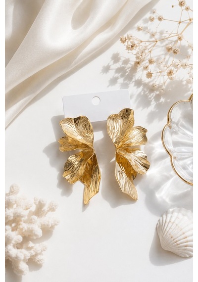 316l Çelik Gold Renk Lotus Yaprak Model Kadın Küpe Çok Renkli