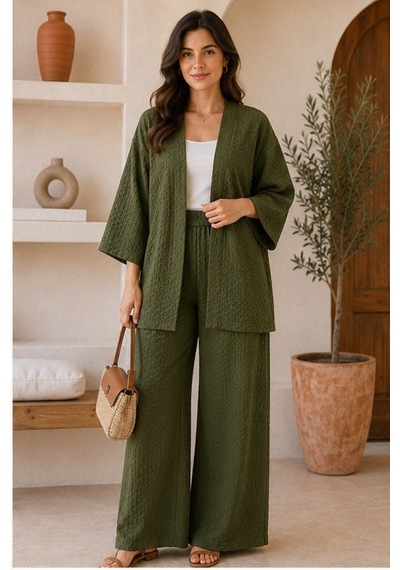 Unika Boutique Kadın Kimono Salaş 2 Li Takım Haki