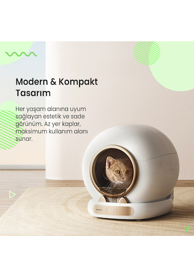 Haustier Msp05 Akıllı Otomatik Kedi Tuvaleti, App İle Uzaktan Kontrol, 65lt Hazne, Uv Sterilazyon, Ağırlık Sensörlü