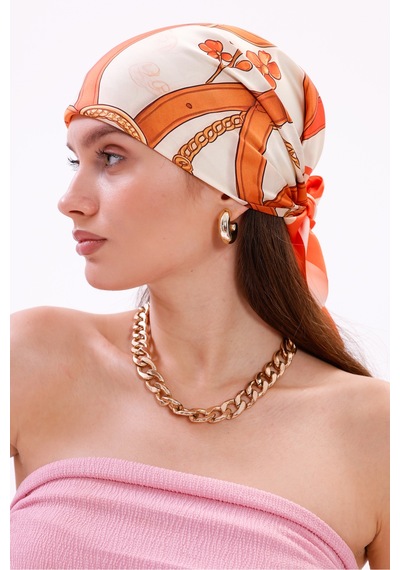 Tarzını Seç Altın Zincir Model Fular Bandana Şal Estascarf 70x70 Cm