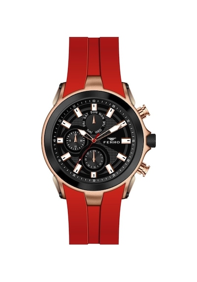 Ferro Fm31402d-r4 Quartz Silikon Bordo Siyah Kadran 44 Mm Erkek Kol Saati