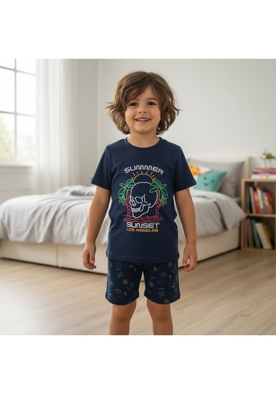Bonbon Çocuk Summer Baskılı Lacivert Renk 2'li Takım Cb1061