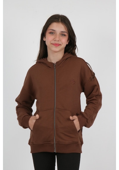 Toontoy Kız Çocuk Kapüşonlu Fermuarlı Cepli Düşük Omuz Nakış Baskılı Örme Hırka - 3 İplik Şardonsuz Kahverengi Toontoy Kız Çocuk Kapüşonlu Fermuarlı Cepli Düşük Omuz Nakış Baskılı Örme Hırka - 3 İplik Şardonsuz Kahverengi