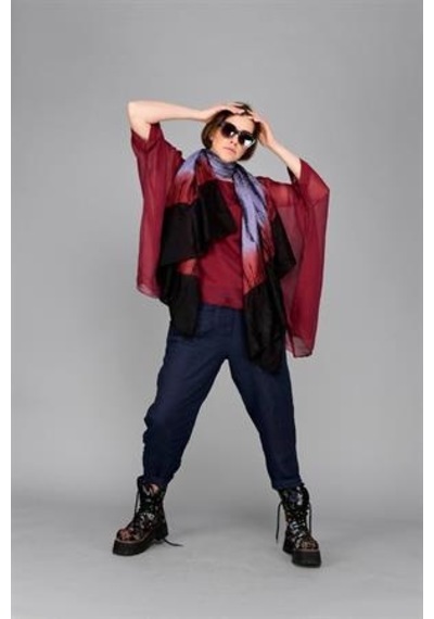 Bohem Stil İtalyan Yarasa Kollu İpek Bluz-9220 Bordo