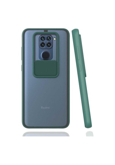 Kilifone - Xiaomi Uyumlu Redmi Note 9 - Kılıf Slayt Sürgülü Arkası Buzlu Lensi Kapak - Koyu Yeşil
