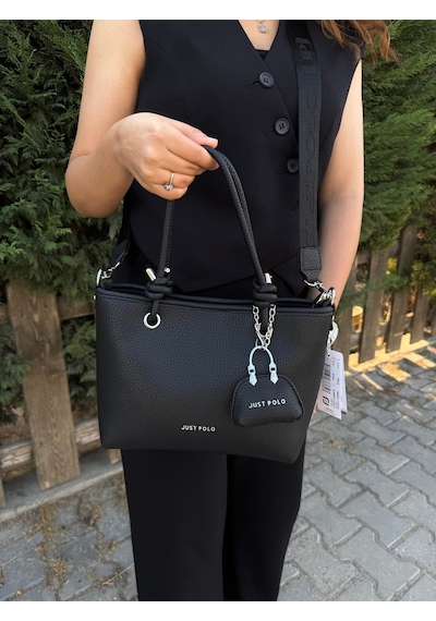Just Polo Kadın Su Geçirmez Yumuşak Deri Ayarlanabilir Askılı Lüks El & Omuz Çantası Siyah 41742234
