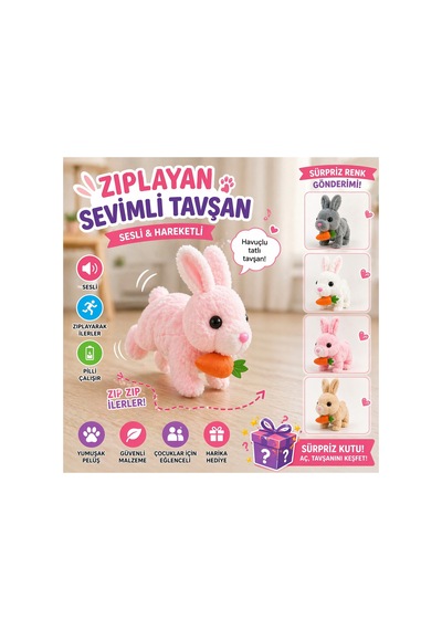 Pilli Zıplayan Tavşan Oyuncak Sevimli Peluş Hareketli Tavşan