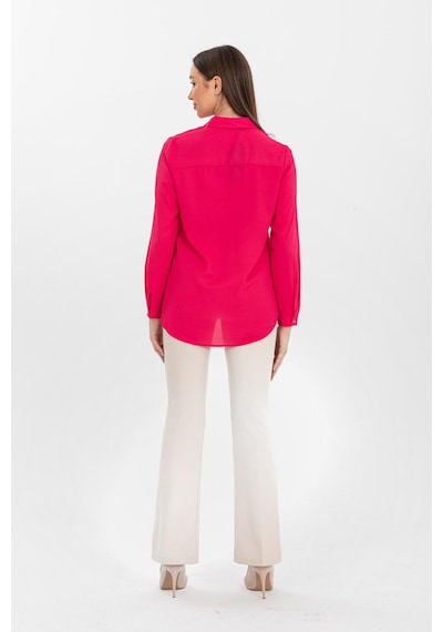 Pera Moda Basic Önü Kısa Arkası Uzun Küçük Ve Büyük Bedenli Jessica Gömlek Fuşya
