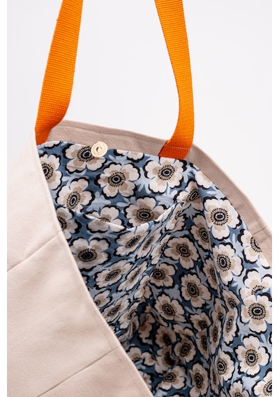 Fabric Craft Bag Omuz Çanta Nakışlı Keten Karışımlı Kumaş Tote Çanta Kahverengi - Turuncu