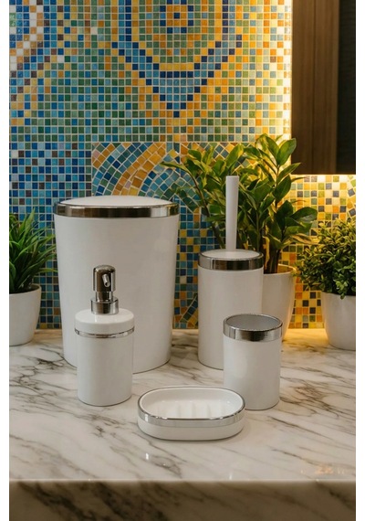 Makri Home Banyo Seti 5'li,akrilik-çöpkovası,wc Fırçalık,sıvı Sabunluk,diş Fırçalık,el Sabunluk Bordo