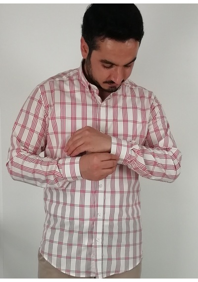 Tousus Slim Fit Ekose Bordo Erkek Gömlek Slm-5028-tss