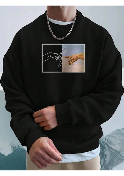 Startmore Adrift Manfinity Homme Hand Print Drop Shoulder Sweatshirt Beyaz Siyah