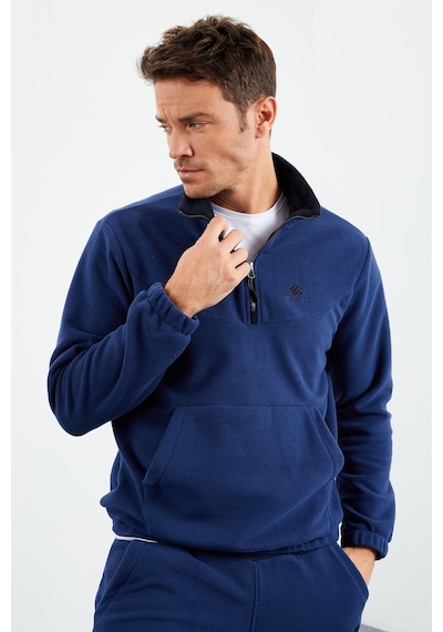 Tommy Life İndigo Yarım Fermuar Dik Yaka Lastik Paça Polar Erkek Eşofman Takımı - 85159 İndigo