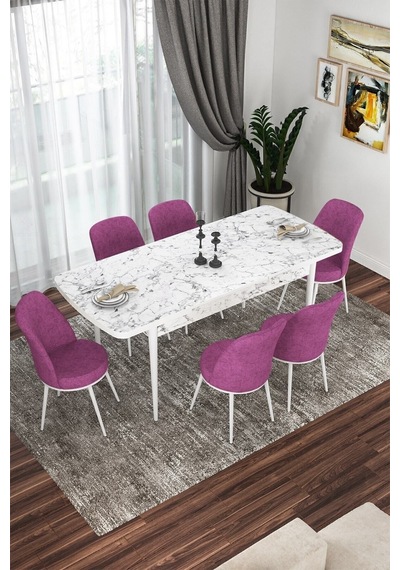 Canisa Kor Serisi 70x114 Açılabilir Mutfak Masası Takımı Beyaz Mermer Desen Masa 6 Mor Sandalye Masa Beyaz Mermer Desenli Sandalyeler Mor Canisa Kor Serisi 70x114 Açılabilir Mutfak Masası Takımı Beyaz Mermer Desen Masa 6 Mor Sandalye Masa Beyaz Mermer Desenli Sandalyeler Mor