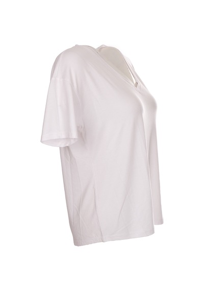 Ysatis V Yaka Oversize Minimalist Kadın Bluz - Kısa Kol - Günlük Beyaz