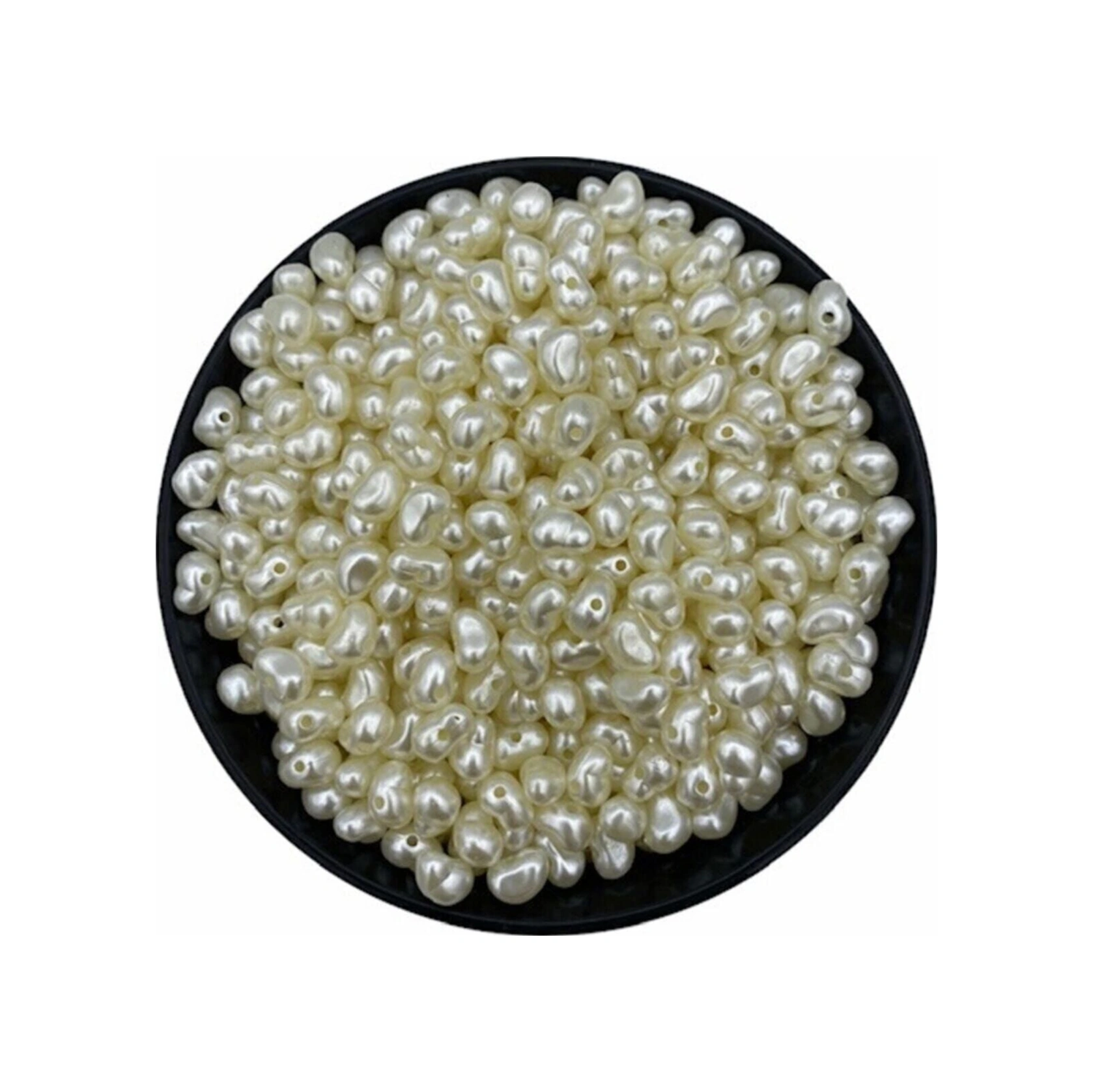 50gr Formsuz Şekilsiz Krem Renk Plastik Lüks Inci Boncuk, Yamuk Inci 250 Adet