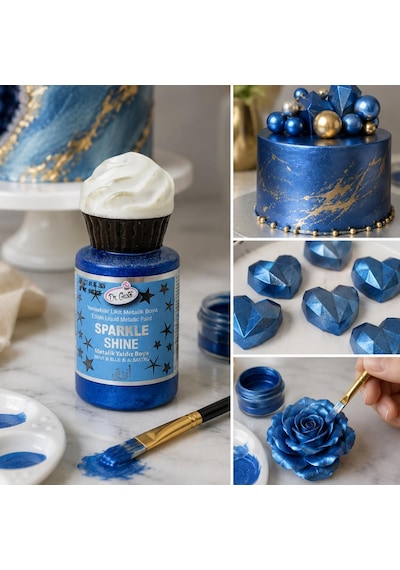 Dr. Gusto Sparkle Sıvı Metalik Boya Mavi Yenilebilir Pasta Ve Tatlı Dekor Boyası