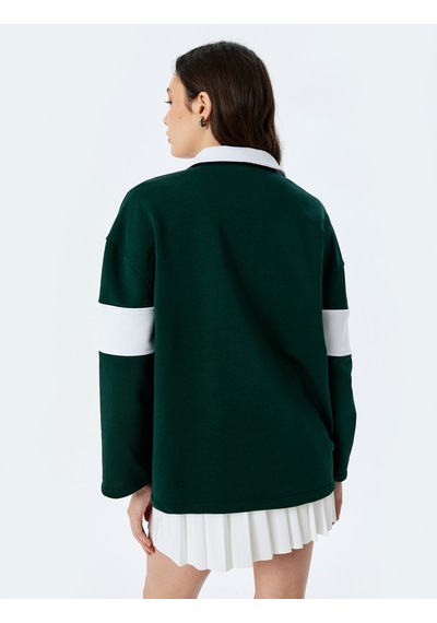 Koton Polo Yaka Nakışlı Düğmeli Renk Bloklu Oversize Sweatshirt Yeşil 5sal10439ık Yeşil Koton Polo Yaka Nakışlı Düğmeli Renk Bloklu Oversize Sweatshirt Yeşil 5sal10439ık Yeşil