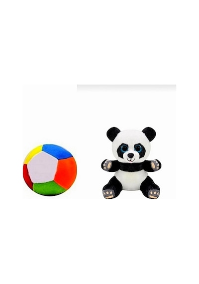 Peluş Küçük Yavru Panda Ayı 15 Cm Cm Ve Peluş Top 12 Cm - 2 Ürün 1 Arada Oyuncak Beyaz