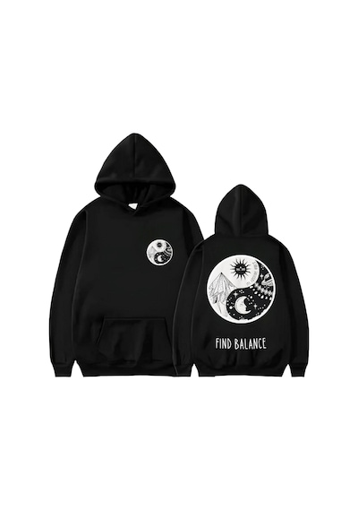 Startmore Find Balance Basklı Kapişonlu Sweat Siyah
