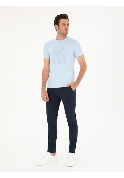Açık Mavi Slim Fit Bisiklet Yaka T-shirt Denim