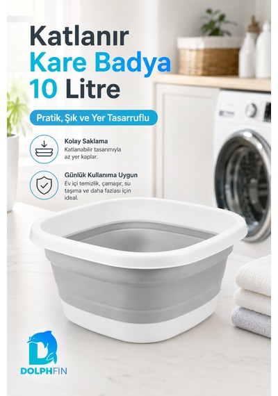 Katlanır Badya 10 Lt Mutfak Hazırlık Ve Hamur Yoğurma Kabı Beyaz - Gri