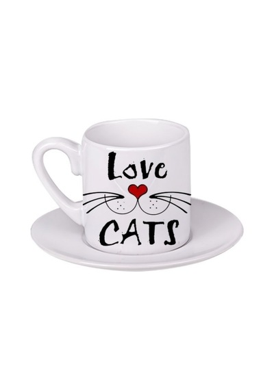 Love Cats Türk Kahvesi Fincanı Beyaz