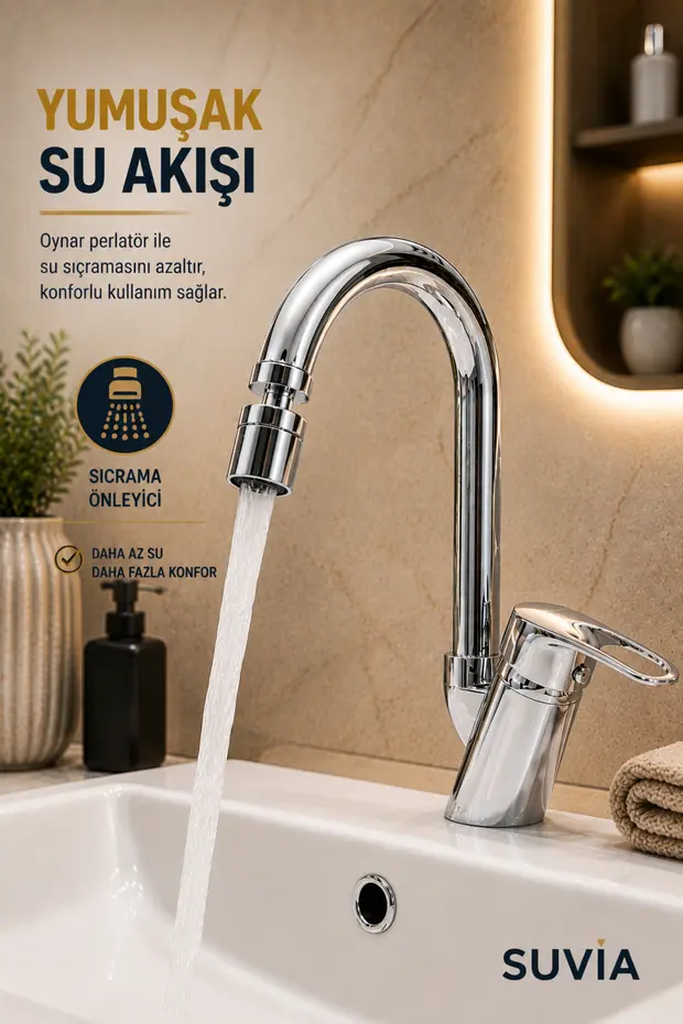 Lavabo Bataryası 360 Döner Oynar Perlatör Pirinç Gövde Krom