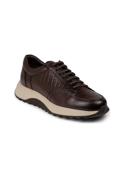 Deery Hakiki Deri Kahverengi Erkek Sneaker Ayakkabı - 01984Mkhve01 Kahverengi