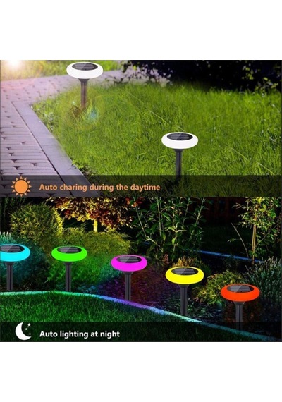 Güneş Enerjili Yuvarlak Saplamalı Rgb Çok Renkli Bahçe Aydınlatma Lambası Led Işık