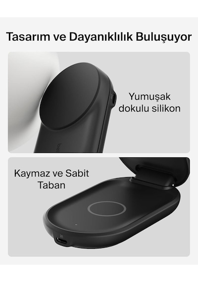 Belkin Wız039kqbk Ultracharge 2-in-1 Katlanabilir Qi2 25w Magsafe Uyumlu Kablosuz Şarj Standı - Siyah