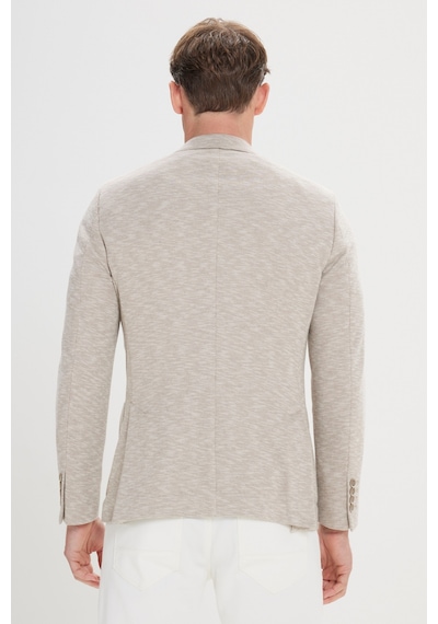 Ac&co Erkek Bej Slim Fit Dar Kesim Kırlangıç Yaka Pamuklu Desenli Blazer Ceket