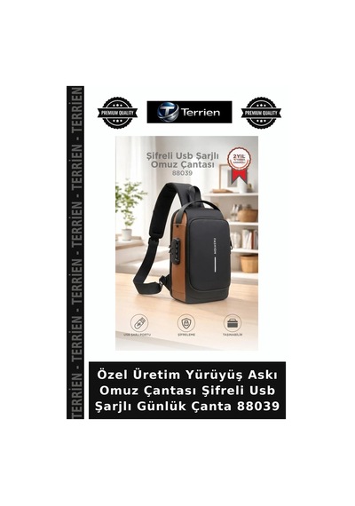 Terrien Özel Üretim Yürüyüş Askı Omuz Çantası Şifreli Usb Şarjlı Günlük Çanta 88039 Diğer