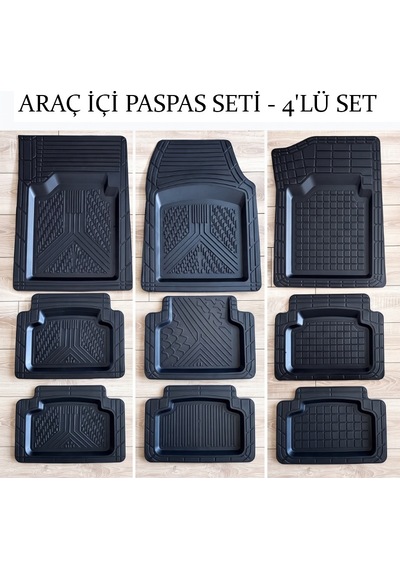 Araç İçi Paspas Seti - 4'lü Set - Karışık Desenler - Kauçuk - Kaymaz Yüzey