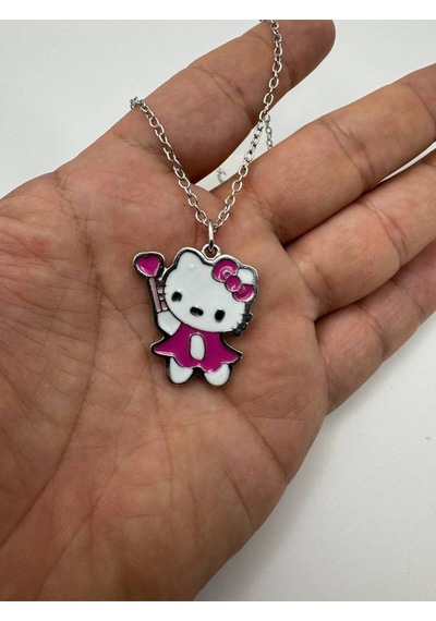 Hello Kitty Mor Renkli Figürlü Kolye 60 Cm Zincirli Sevimli Karakter Takısı Çok renkli