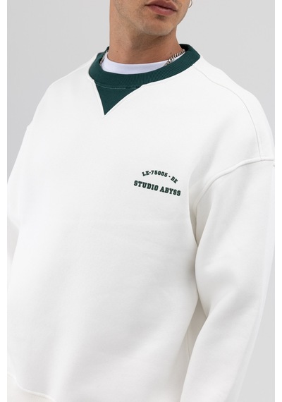 Vamos Oversize Bisiklet Yaka Baskılı Sweatshirt V70-91 Ekru