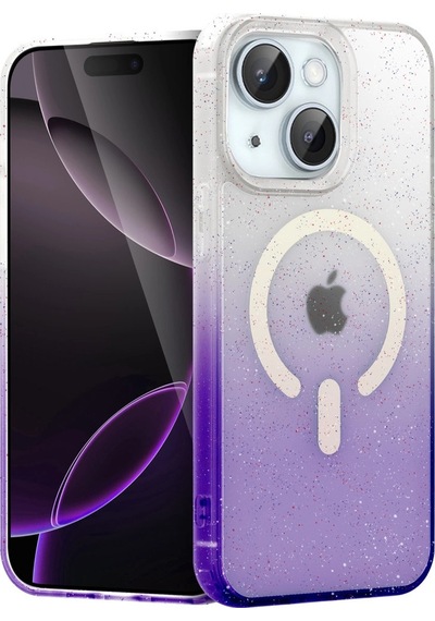 Apple  Uyumlu  iPhone 14 Pummel Shiny Magsafe Kapak Mor
