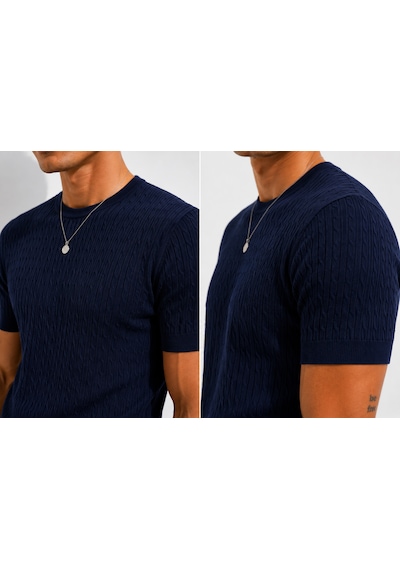 Ribana Erkek Kısa Kollu Bisiklet Yaka Esnek T-shirt 26022 Lacivert