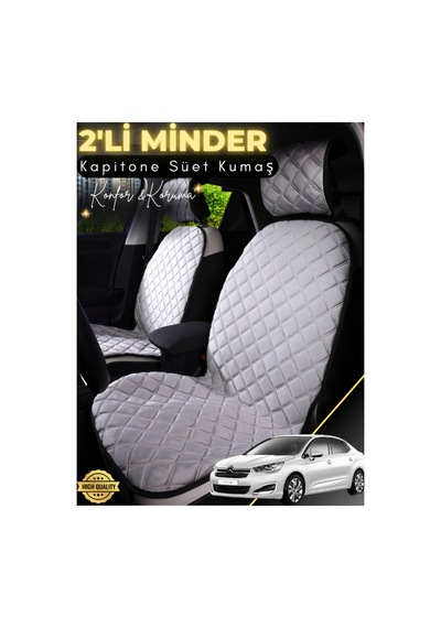 Citroen C-elysse Uyumlu 2'li Süet Oto Koltuk Minderi Terletmez Universal Oto Koltuk Kılıfı A3 Gri