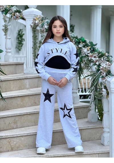 Star Style Kız Çocuk 3'lü Takım - 3/12 Yaş - 31517 Gri