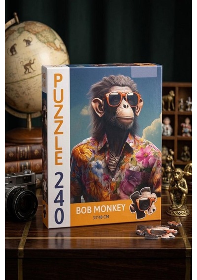 240 Parça Bob Monkey Havalı Hayvan Portresi Puzzle 33x48cm Eğitici Çocuk Yapboz 1