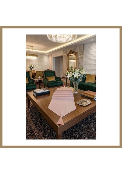 Bezos Çizgili Tek Runner, Colber Tek Runner 40x140cm Pudra 22