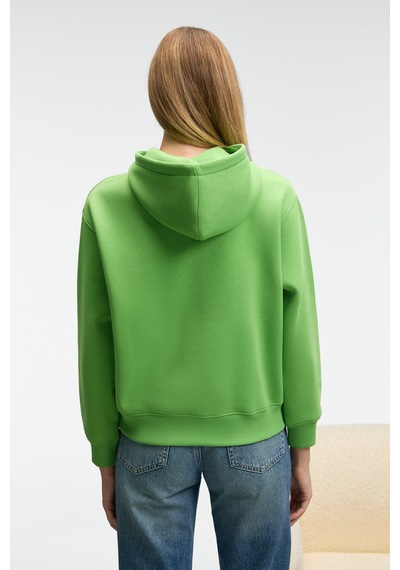 ETHIQUET ME UREA Kadın Nakışlı Kapüşonlu Comfort Fit Fıstık Yeşili Sweatshirt