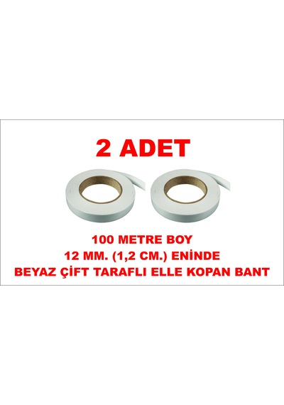 Çift Taraflı Beyaz Bant 100 M. 12 Mm 2 Adet